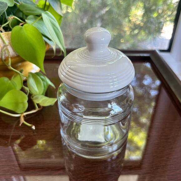 Vintage Anchor Hocking Clear Glass Jar with White Ceramic Shaker Lid Made in USA - Picture 3 of 8